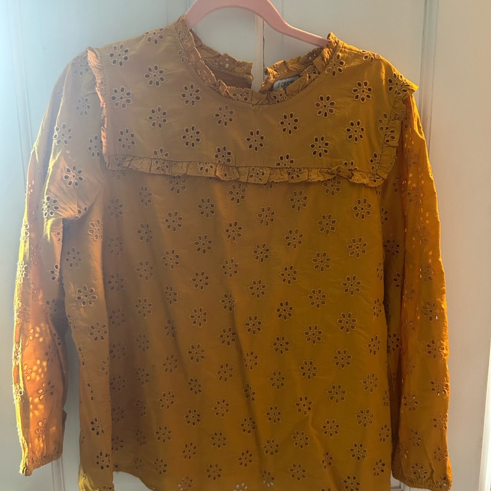 Yellow Eyelet Long Sleeve Blouse